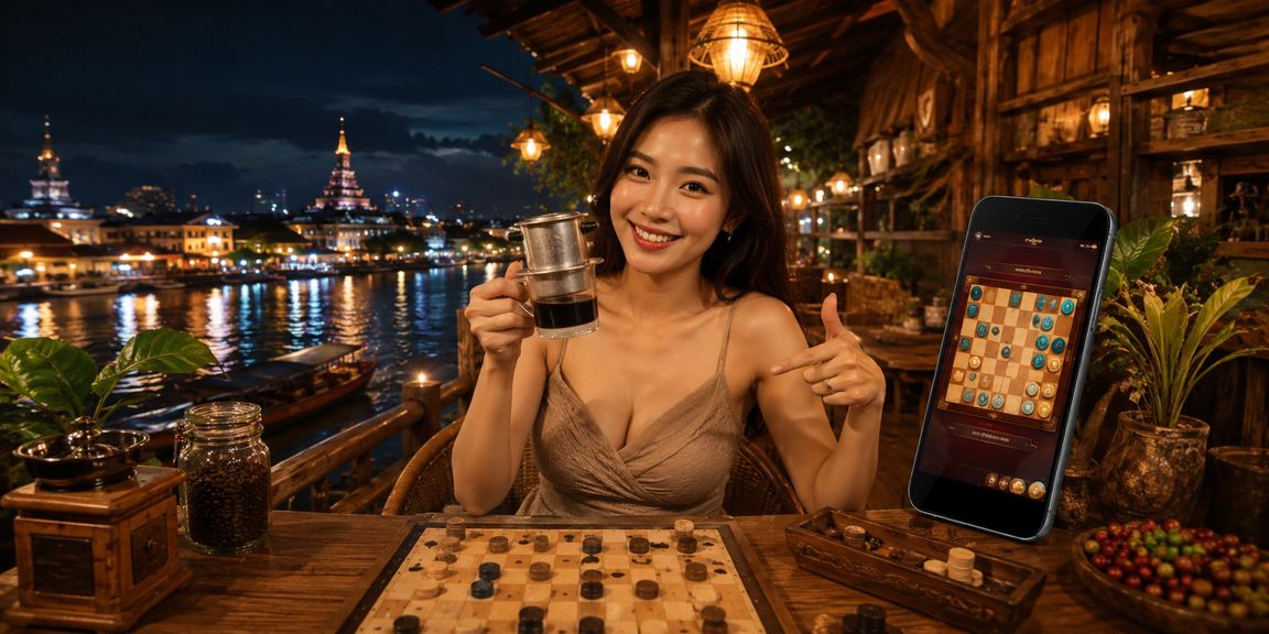 Người chơi thư giãn với trò chơi bài trực tuyến bên dòng sông Mekong